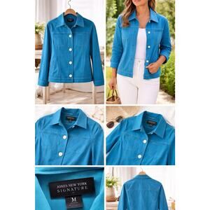 Jones New York Signature Jacket M Blue Button Front Contrast Stitch Coat